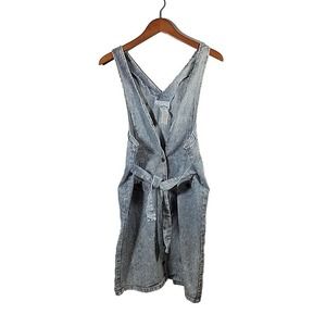 VTG 80s 90s ACID WASH Striped Denim OVERALLS JUMPER bleached mini dress SZ 9/10